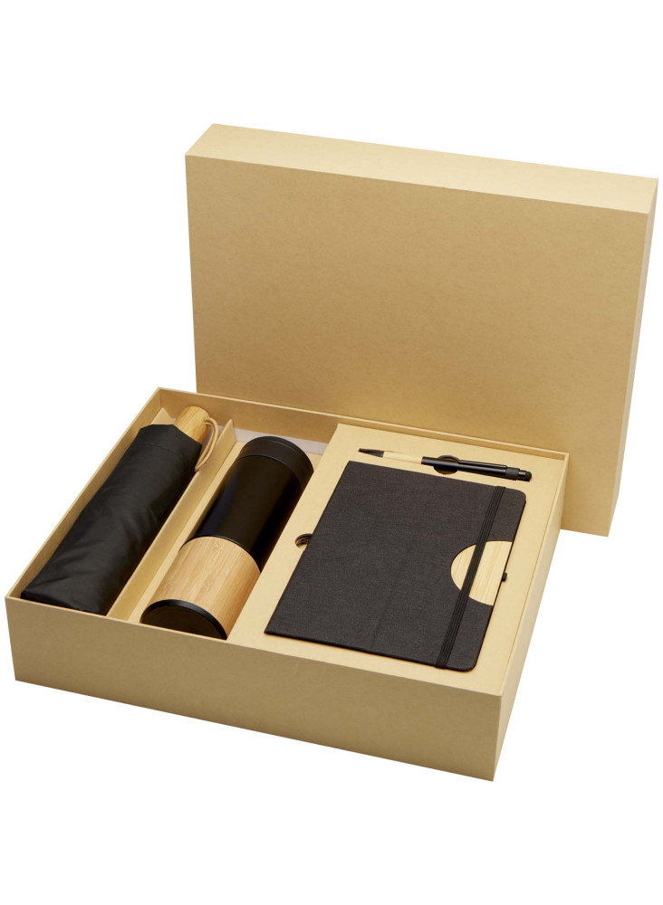 Coffret cadeau publicitaire Carmen carnet, gourde et parapluie