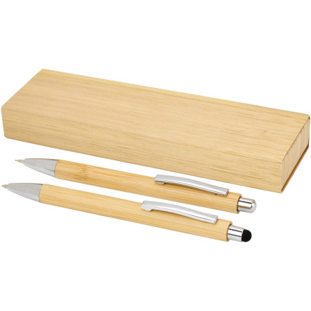 Set stylo publicitaire en bambou encre noire Oblys