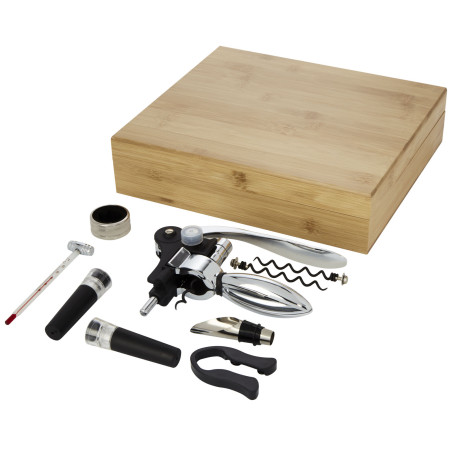 Coffret à vin publicitaire bambou Malbick 9 pièces