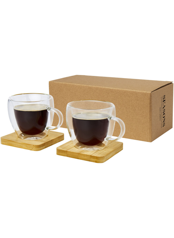 Tasses publicitaires double paroi bambou Manti 2x100ml