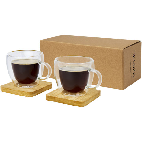 Tasses publicitaires double paroi bambou Manti 2x100ml
