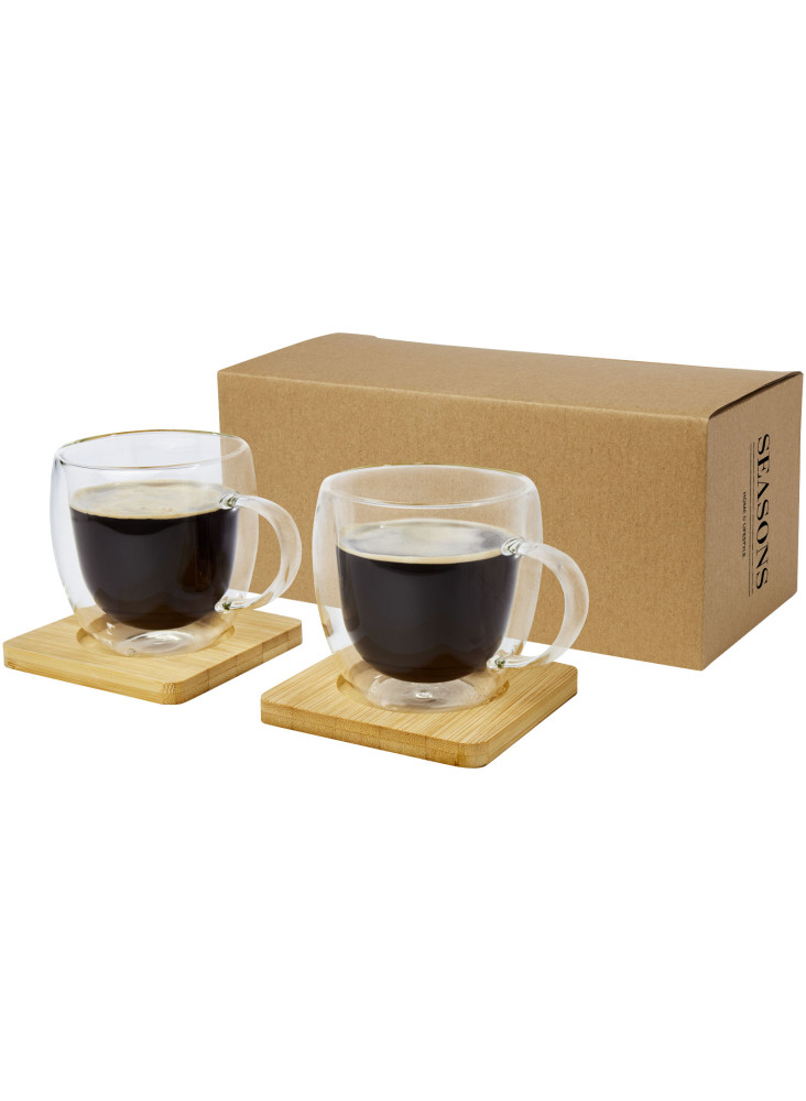 Tasses publicitaires double paroi bambou Manti 2x250ml