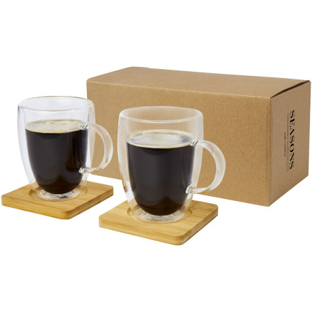 Tasses publicitaires double paroi bambou Manti 2x350ml