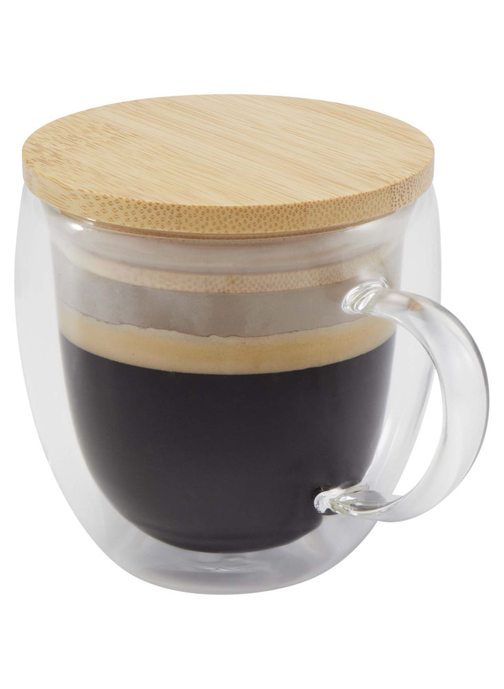Tasse en verre Lenora de 250 ml avec couvercle en bambou