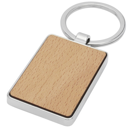 Porte-clés rectangulaire publicitaire bois de hêtre habillage métal Mauro