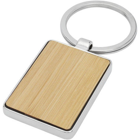 Porte-clés rectangulaire publicitaire bambou habillage métal Neta