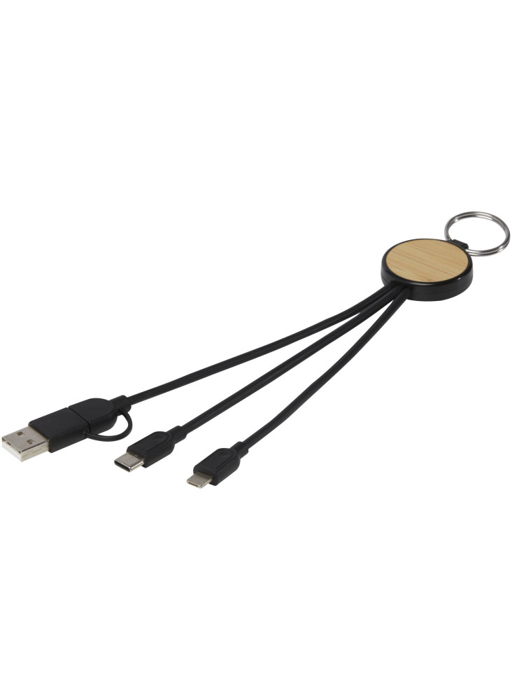 Câble de recharge Tecta 6-en-1 en plastique recyclé/bambou avec porte-clés