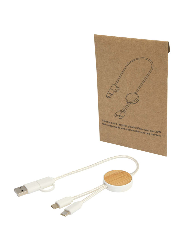 Câble 5 en 1 Chechia en plastique recyclé de 30 cm pour la synchronisation des données et la charge rapide de 27 W avec détai