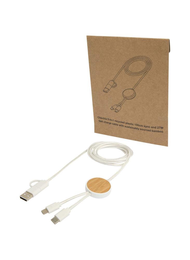 Câble 5 en 1 Chechia en plastique recyclé de 150 cm pour la synchronisation des données et la charge rapide de 27 W avec déta