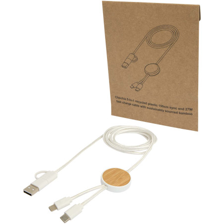 Câble 5 en 1 Chechia en plastique recyclé de 150 cm pour la synchronisation des données et la charge rapide de 27 W avec déta