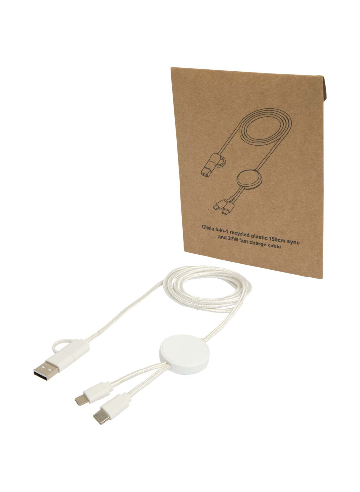 Câble 5 en 1 Citala en plastique recyclé de 150 cm pour la synchronisation des données et la charge rapide de 27 W