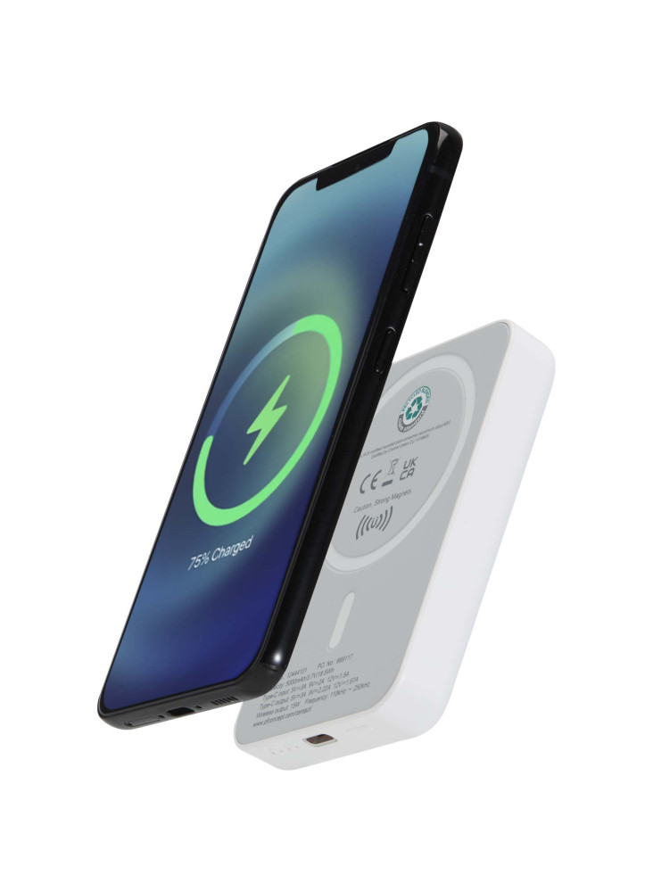 Batterie de secours Acrab magnétique sans fil de 5 000 mAh et 15 W avec PD de 20 W - fabriquée en plastique recyclé