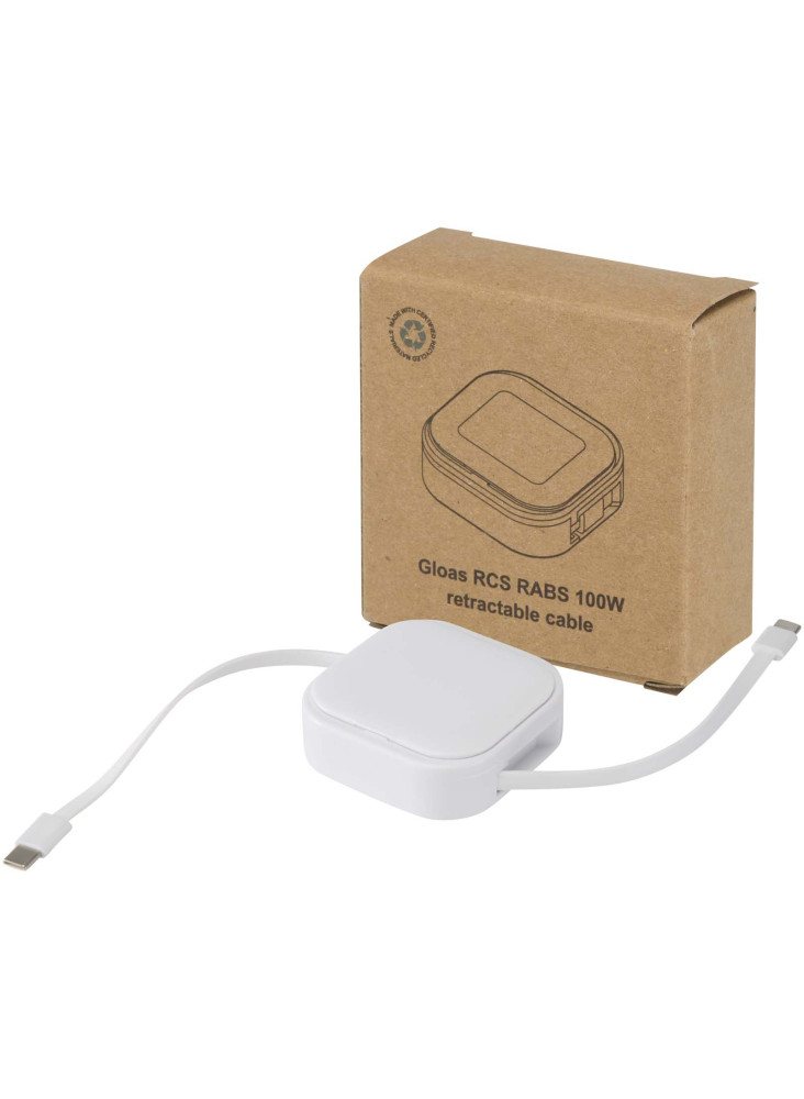 Câble rétractable 5 en 1 Gloas en matériaux recyclés pour synchronisation de données et charge rapide de 100 W avec kit d’out