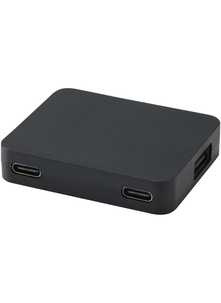 Hub USB 4 ports Gaia avec sortie USB-A et Type-C et double entrée - fabriqué en plastique recyclé