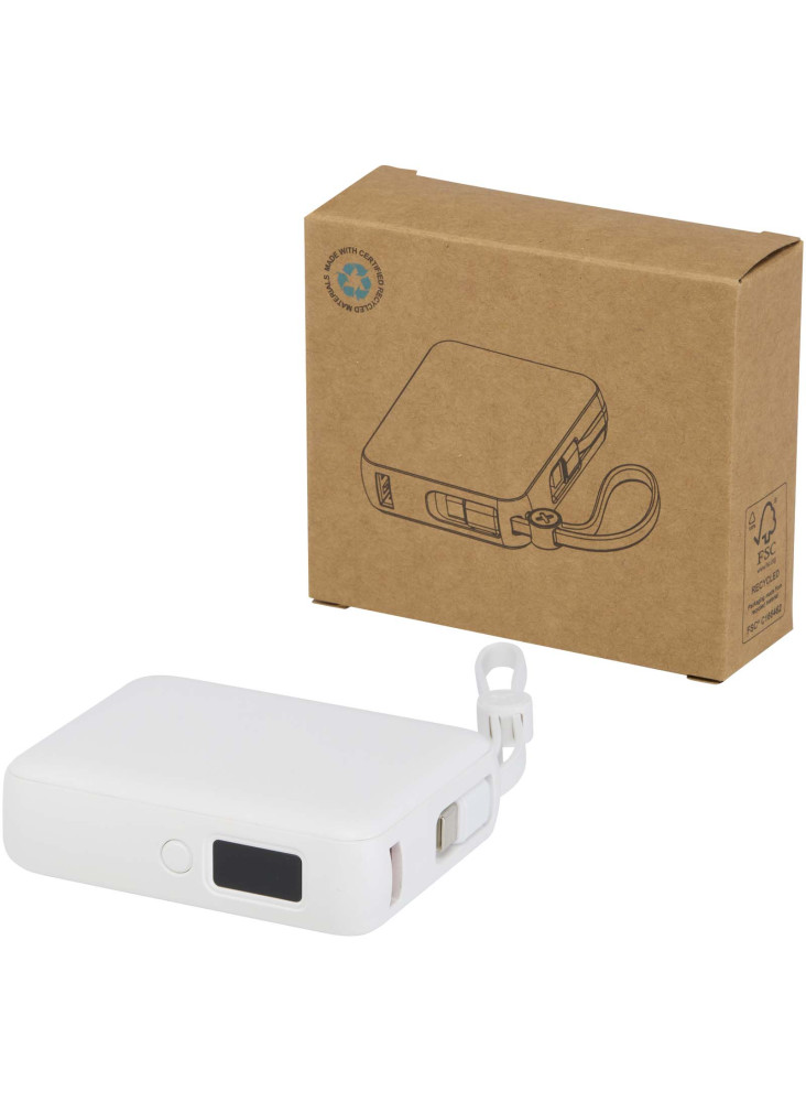 Batterie externe Acrux de 10 000 mAh et 35 W pour tablette avec câble Type-C intégré - fabriquée en plastique recyclé