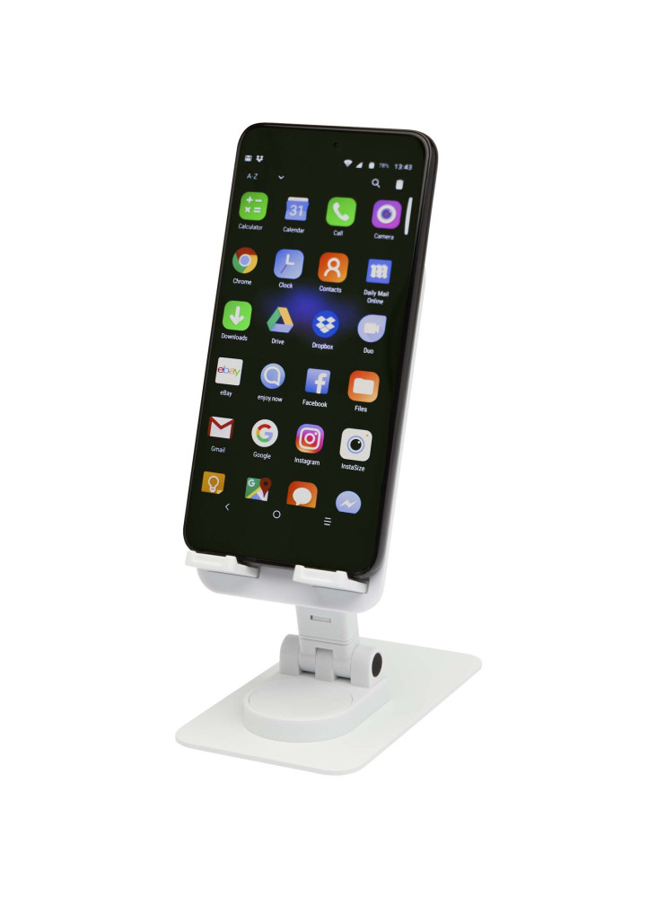 Support de téléphone Alhena pliable en plastique recyclé avec support de bureau en métal