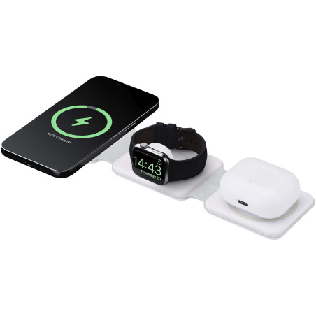 Chargeur sans fil pliable Armus 3 en 1 de 15 W en plastique recyclé