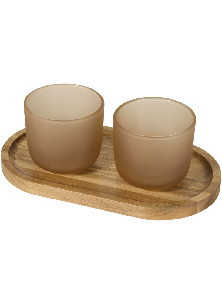 Plateau de service en bois et tasses en verre Male en finition mate