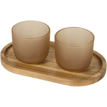 Plateau et verres publicitaires bois mat Male