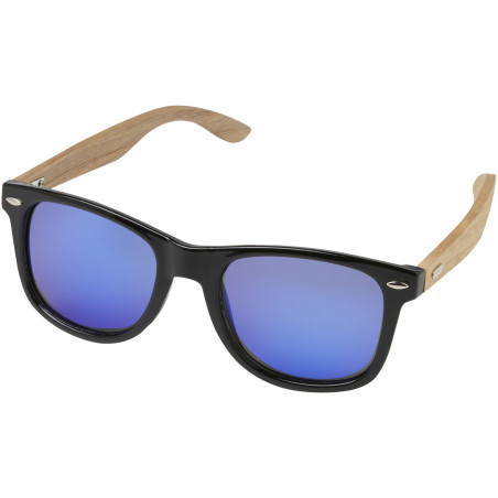 Lunettes de soleil publicitaire polarisées miroir rPET bois dans coffret cadeau Hiru
