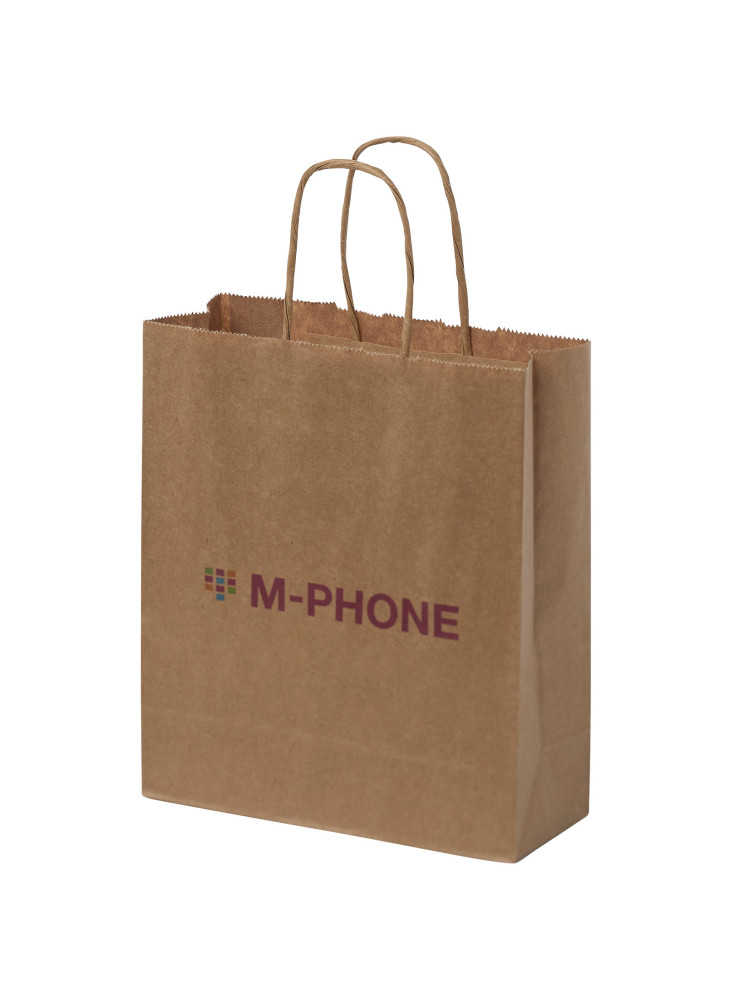 Sac publicitaire papier Kraft 80 g/m² avec poignées torsadées, 18 x 8 x 21 cm
