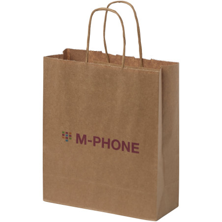 Sac publicitaire papier Kraft 80 g/m² avec poignées torsadées, 18 x 8 x 21 cm