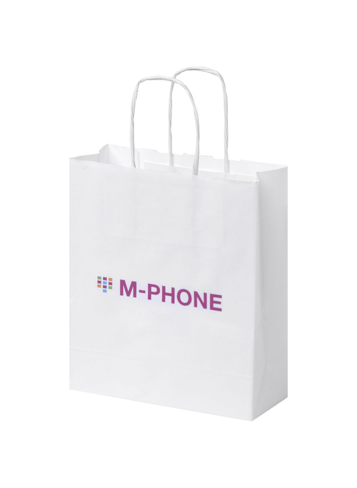 Sac publicitaire papier Kraft 80 g/m² avec poignées torsadées, 18 x 8 x 21 cm