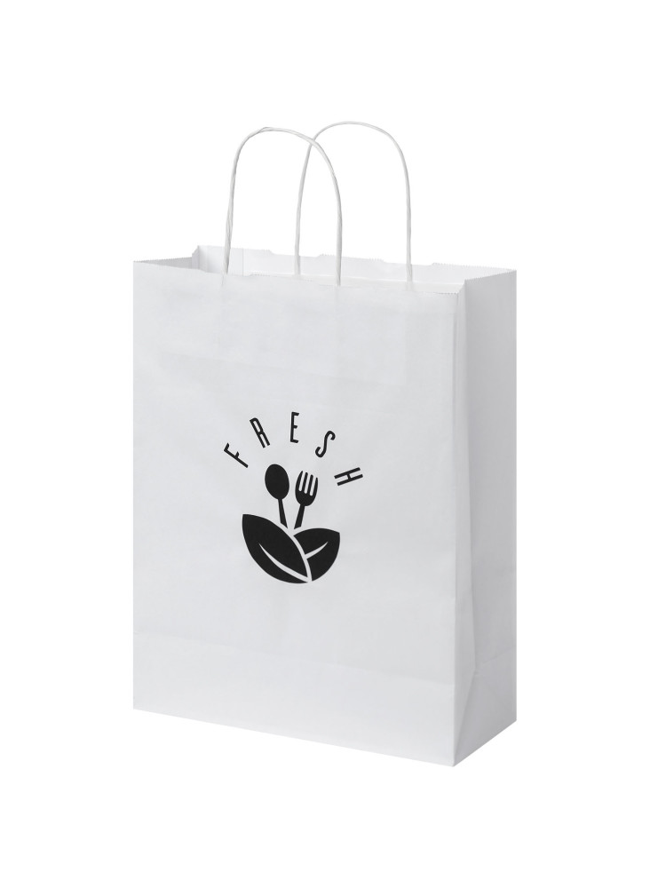 Sac publicitaire papier Kraft 80 g/m² avec poignées torsadées, 25 x 11 x 32 cm