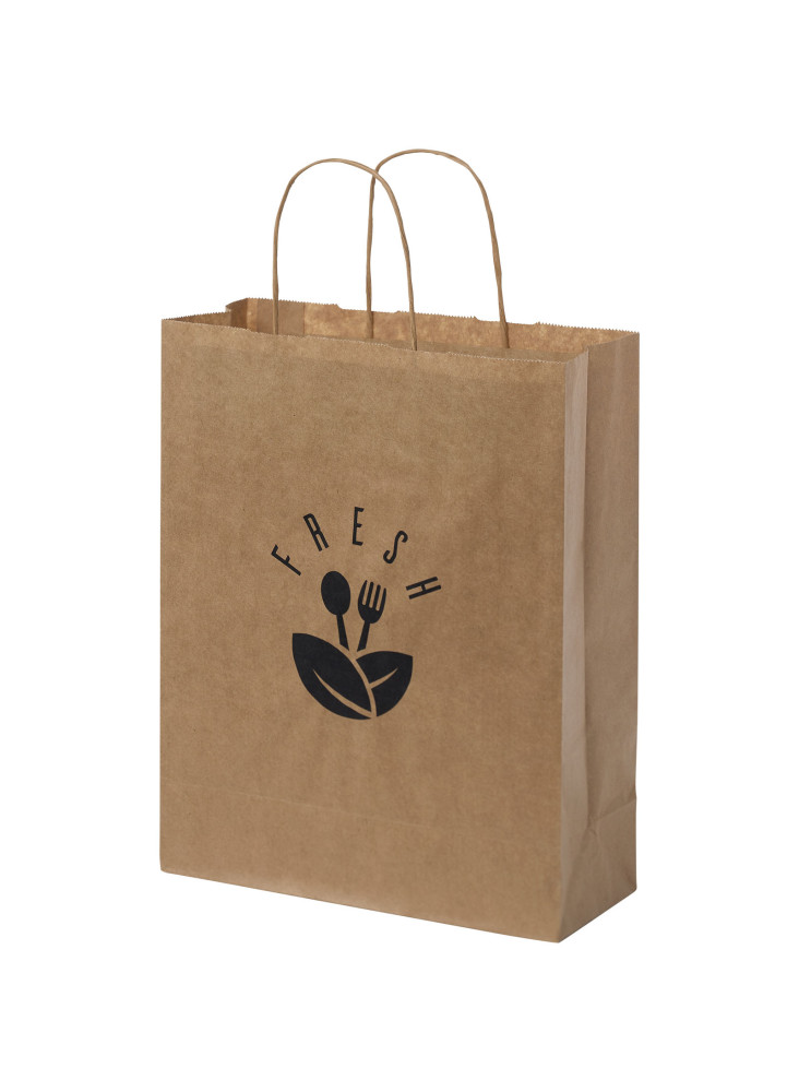 Sac publicitaire papier Kraft 80 g/m² avec poignées torsadées, 25 x 11 x 32 cm
