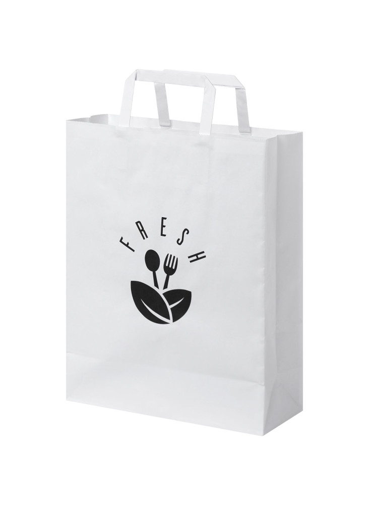 Sac publicitaire papier Kraft 80-90 g/m² avec poignées plates, 25 x 11 x 31 cm