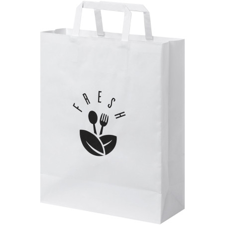 Sac publicitaire papier Kraft 80-90 g/m² avec poignées plates, 25 x 11 x 31 cm