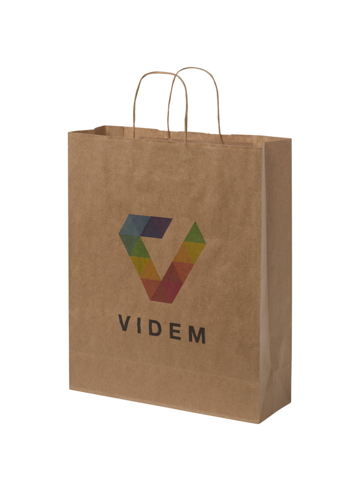 Sac publicitaire papier Kraft 80-90 g/m² avec poignées torsadées, 32 x 12 x 40 cm