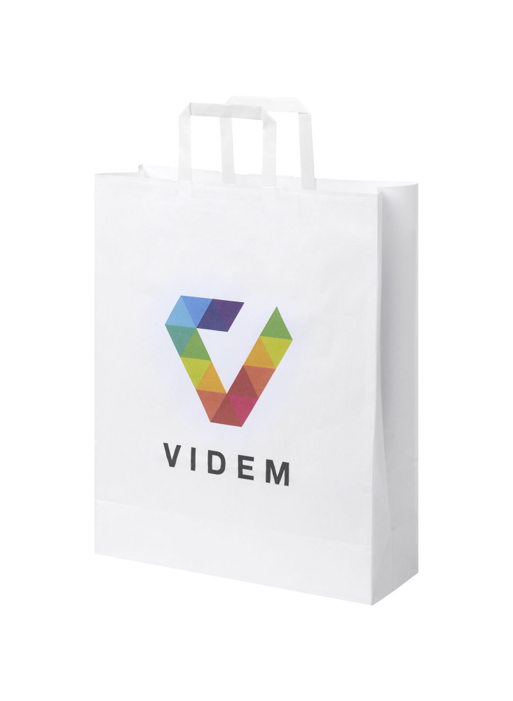 Sac publicitaire papier Kraft 80-90 g/m² avec poignées plates, 32 x 12 x 40 cm