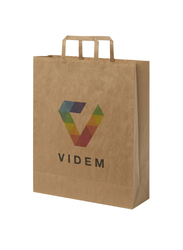 Sac publicitaire papier Kraft 80-90 g/m² avec poignées plates, 32 x 12 x 40 cm