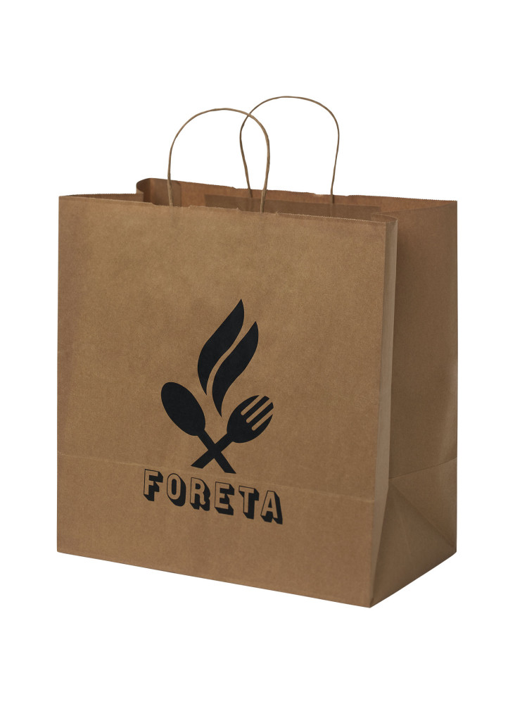 Sac publicitaire papier Kraft 80-90 g/m² avec poignées torsadées, 34 x 20 x 35 cm