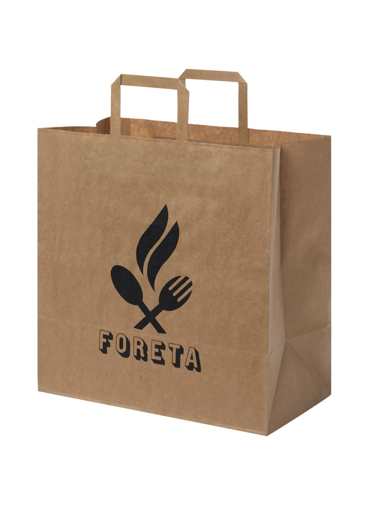 Sac publicitaire papier Kraft 80-90 g/m² avec poignées plates, 34 x 20 x 35 cm