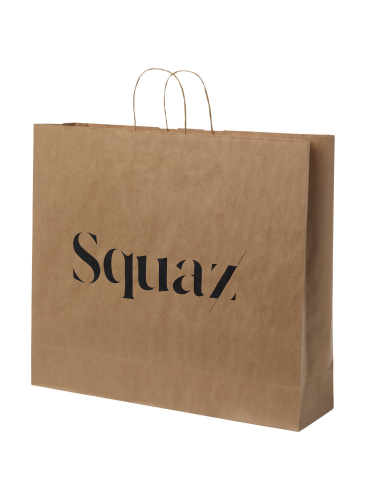 Sac publicitaire papier Kraft 90-100 g/m² avec poignées torsadées, 49,5 x 14 x 44 cm