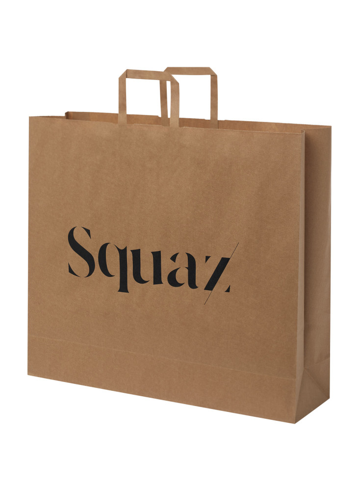 Sac publicitaire papier Kraft 90-100 g/m² avec poignées plates, 49,5 x 14 x 44 cm
