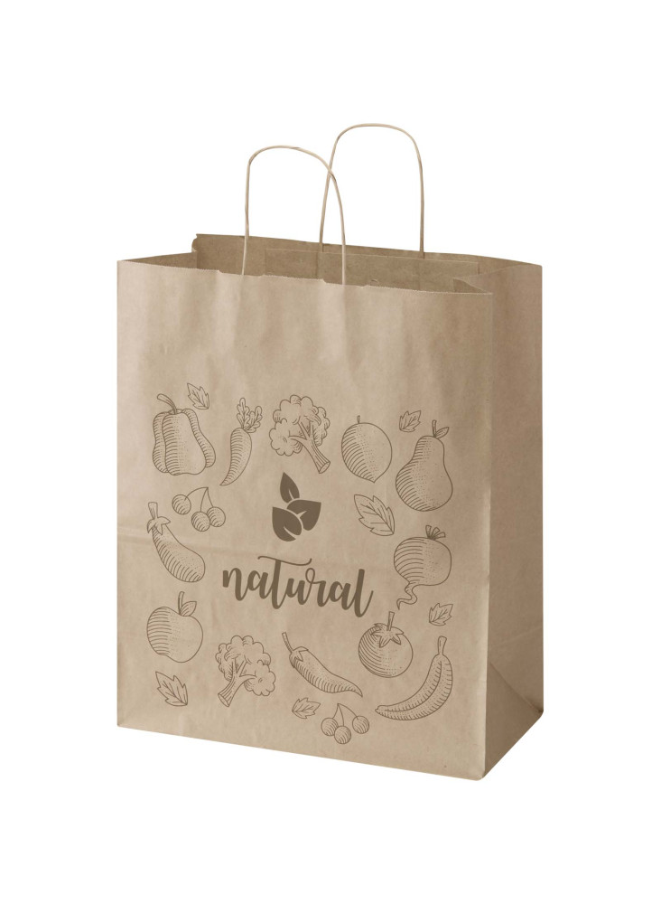 Sac publicitaire papier Kraft 80 à 90 g/m2 avec poignées torsadées 32 x 17 x 39 cm