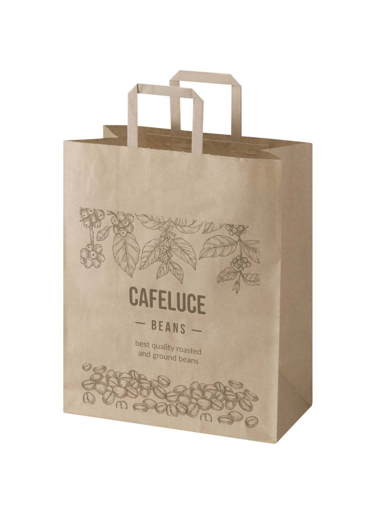 Sac publicitaire papier Kraft 80 à 90 g/m2 avec poignées plates 32 x 17 x 39 cm