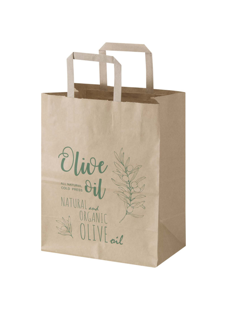 Sac publicitaire papier Kraft 80 g/m2 avec poignées plates 25 x 15 x 32 cm
