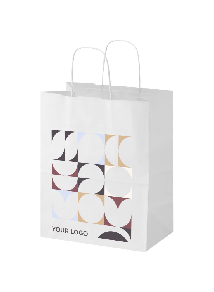 Sac publicitaire papier Kraft 80 à 90 g/m2 avec poignées torsadées 25 x 15 x 32 cm