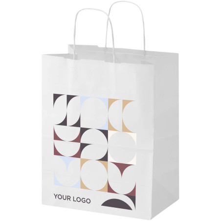 Sac publicitaire papier Kraft 80 à 90 g/m2 avec poignées torsadées 25 x 15 x 32 cm