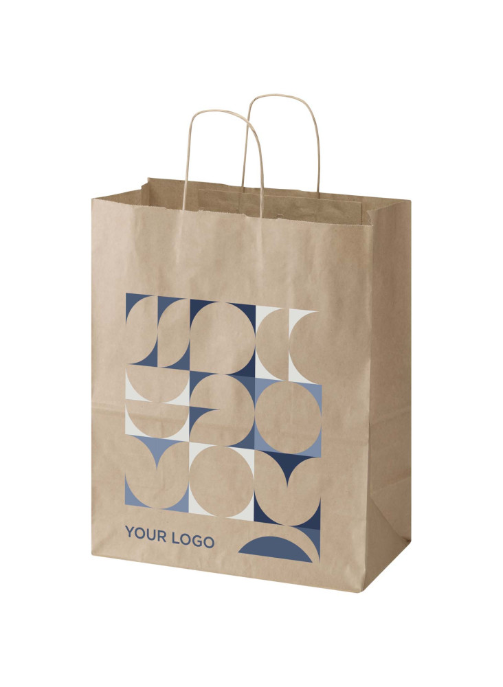 Sac publicitaire papier Kraft 80 à 90 g/m2 avec poignées torsadées 25 x 15 x 32 cm