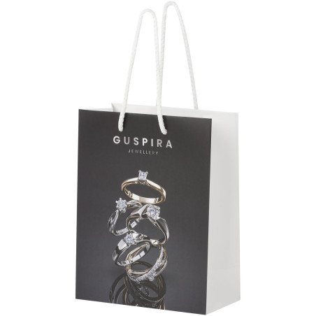 Sac publicitaire papier 170 g/m2 intégra fait à la main avec poignées torsadées en plastique, 18 x 9 x 23 cm