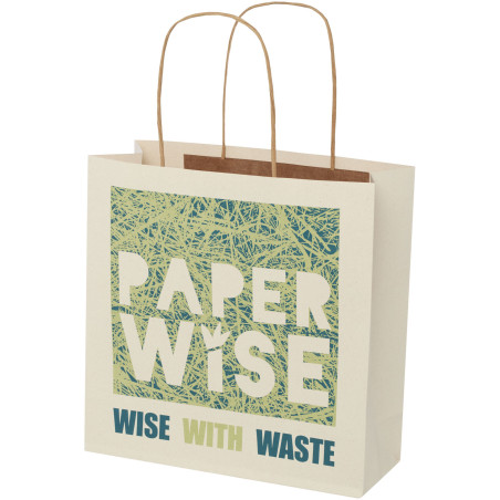 Sac publicitaire papier fabriqué à partir d déchets agricoles 150 g/m2 avec poignées torsadées, 24 x 9 x 24 cm