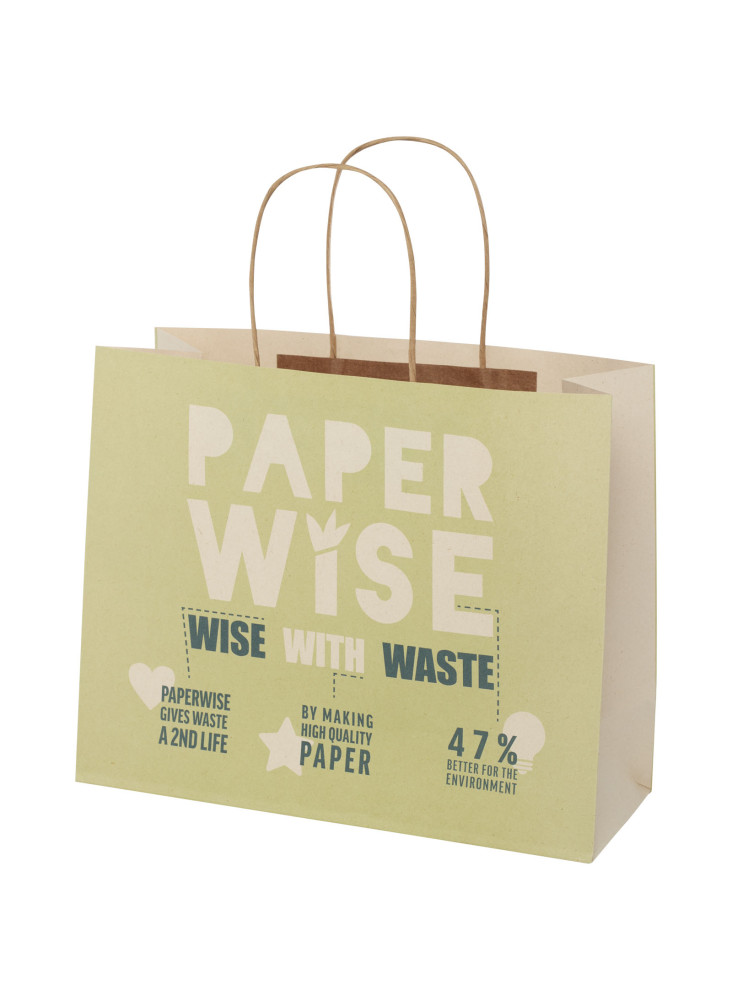 Sac publicitaire papier fabriqué à partir de déchets agricoles 150 g/m2 avec poignées torsadées, 31 x 12 x 25 cm