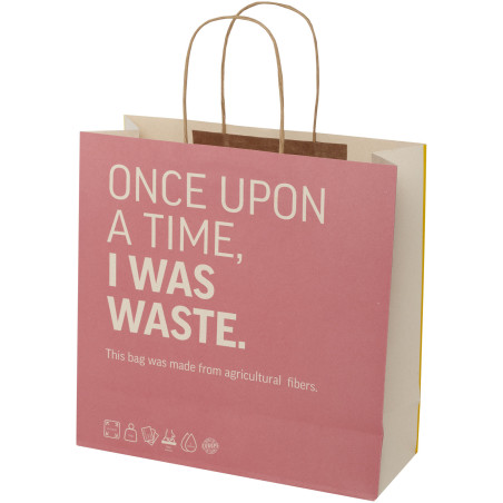 Sac publicitaire papier fabriqué à partir de déchets agricoles 150 g/m2 avec poignées torsadées, 31 x 12 x 31 cm