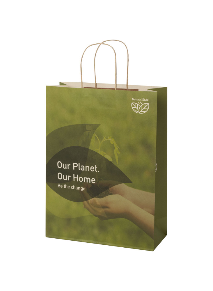 Sac publicitaire papier fabriqué à partir de déchets agricoles 150 g/m2 avec poignées torsadées, 31 x 12 x 41 cm
