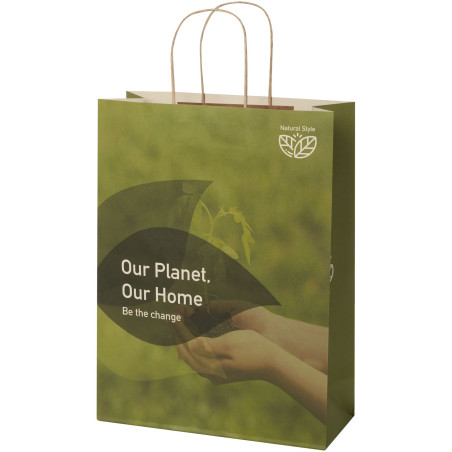 Sac publicitaire papier fabriqué à partir de déchets agricoles 150 g/m2 avec poignées torsadées, 31 x 12 x 41 cm